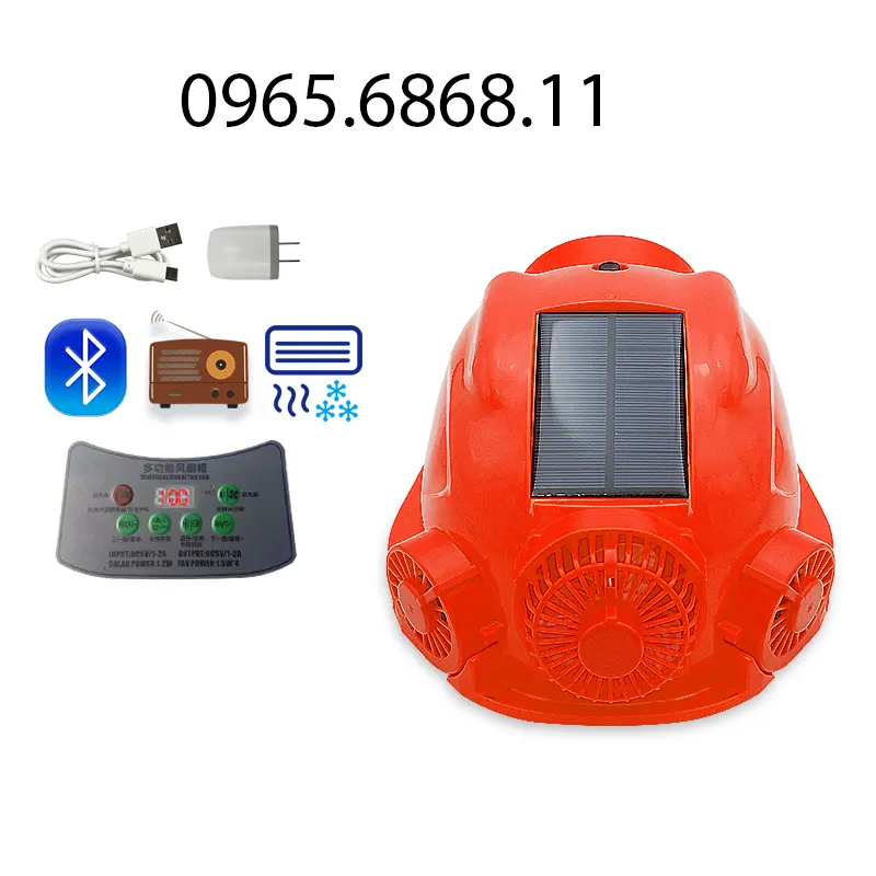 nón bảo hộ màu xanh Mũ công nhân kỹ sư cứng có quạt làm mát chống nắng điều hòa không khí nón bảo hộ lao động có đèn non bao ho 3m