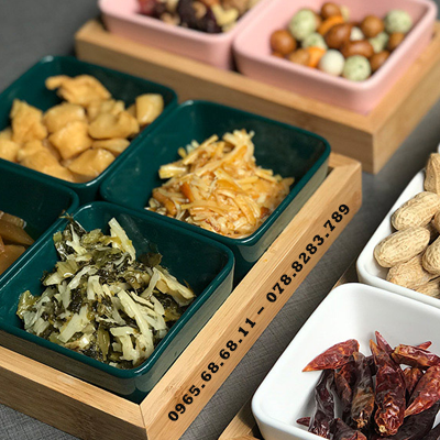 Khay gỗ đựng đồ ăn nhẹ trái cây, các loại hạt, trà, khay gỗ chữ nhật