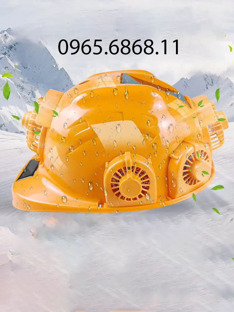 mũ bảo hộ màu xanh Mũ bảo hộ độ cứng cao có quạt năng lượng mặt trời làm mát đầu nón bảo hộ lao động có sạc điện thoại loa bluetooth nón bảo hộ