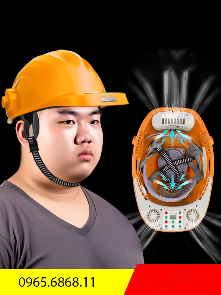 Mũ công trường xây dựng chống va đập có quạt làm mát nón bảo hộ có đèn siêu cứng siêu nhẹ nón bảo hộ thùy dương