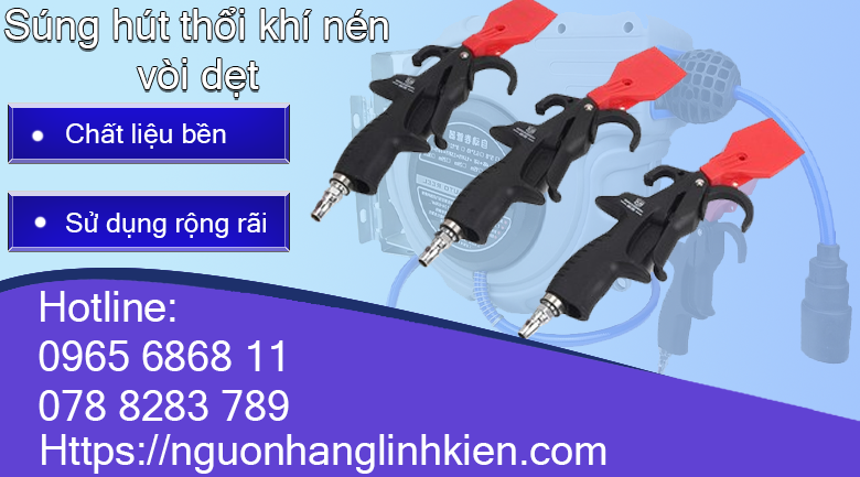 Súng hút thổi khí nén vòi dẹt dọn dẹp linh hoạt, súng xì hơi máy nén khí làm sạch sâu
